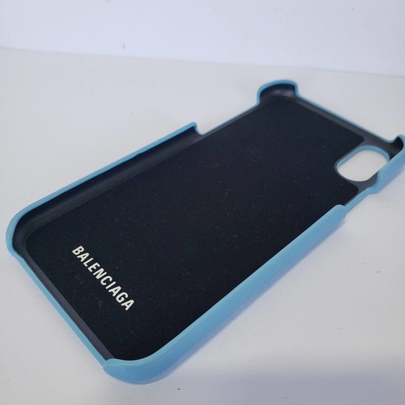 Balenciaga Designer IPhone Phone 6" Case X XS Cover Solid Blue Logo Leather New - Picture 4 of 6